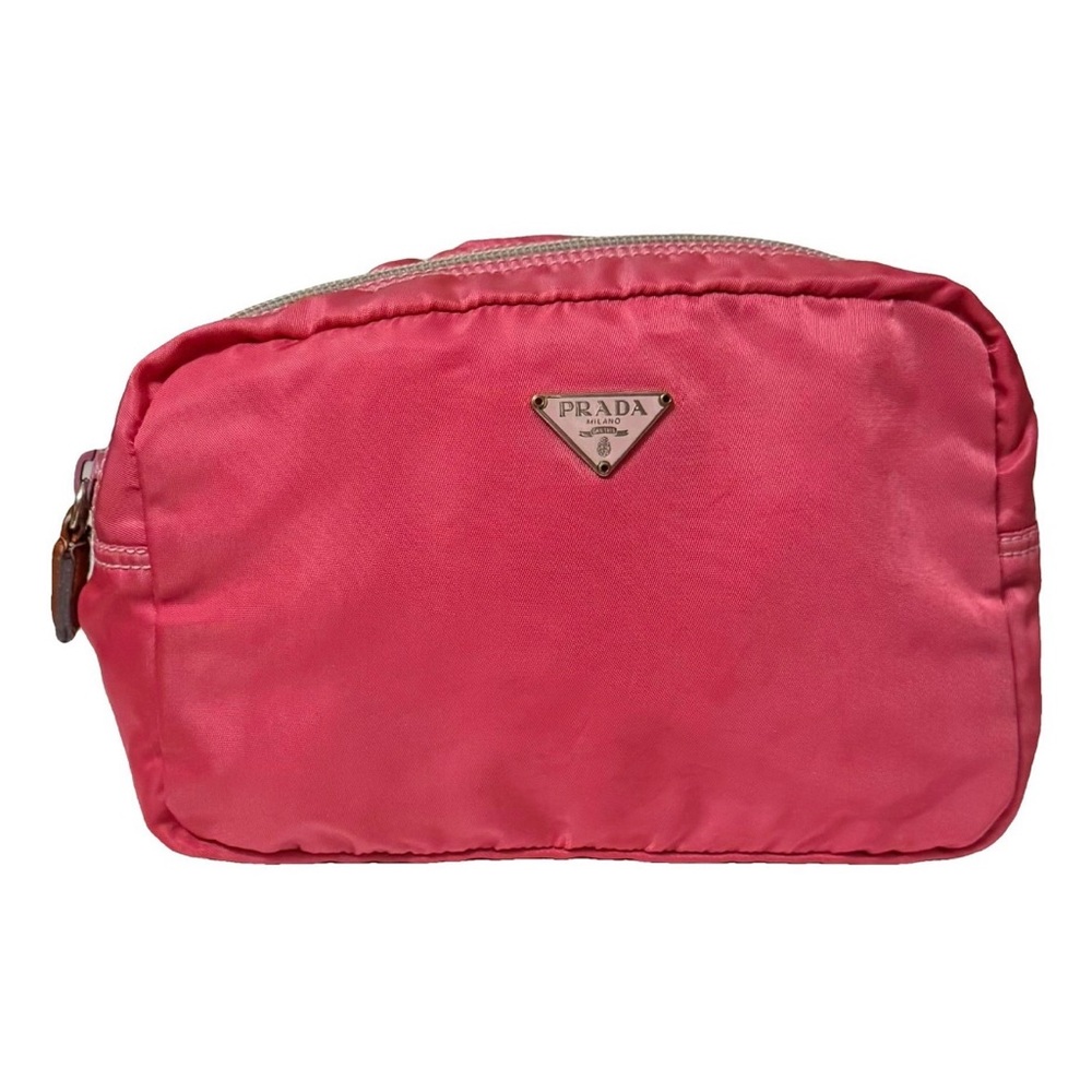 Prada AUTHENTIC Vintage Nylon Pink Logo Triangle Pouch Cosmetic Makeup Bag